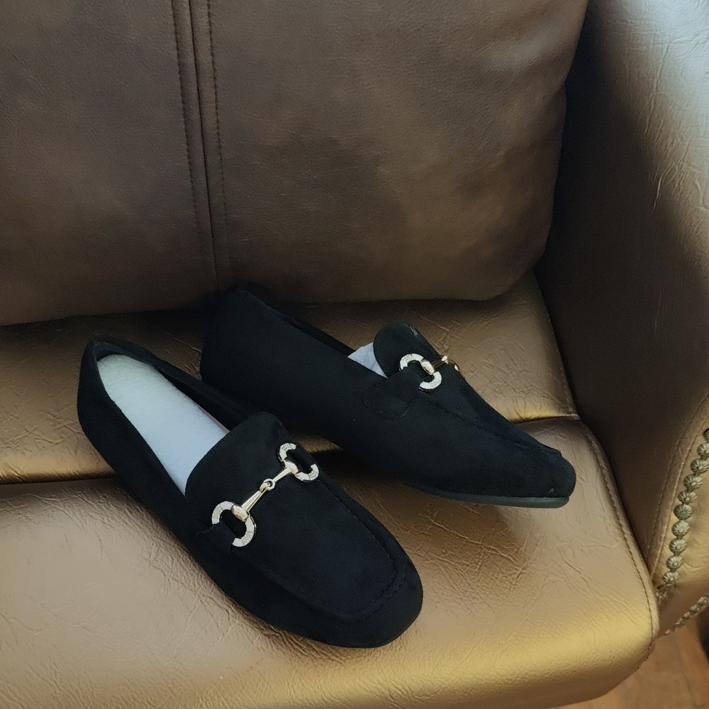 Designer Inspired Black Suede  Loafers with Metal Horse Bit